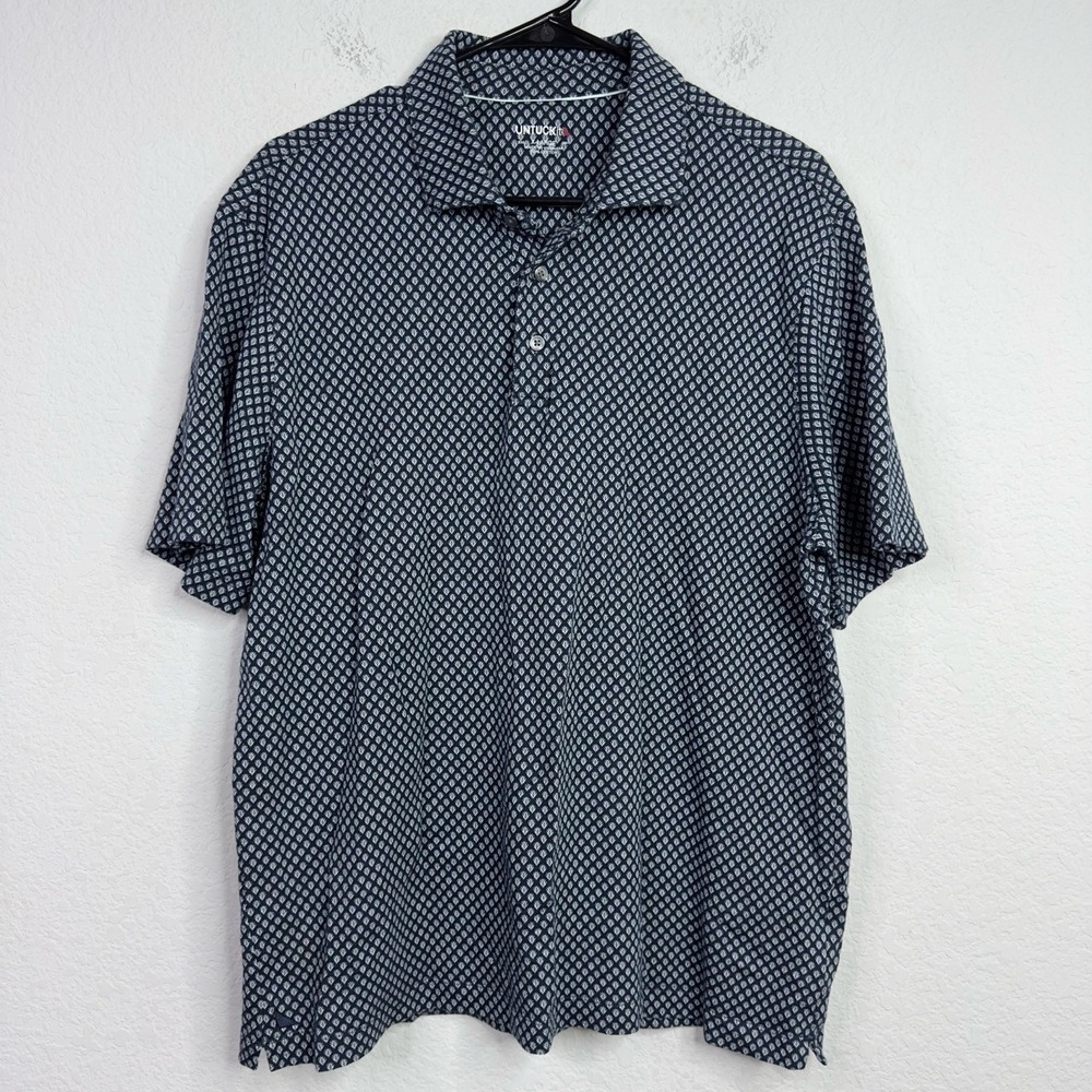 Untuckit‎ Shirt Mens XL Blue Geometric Tayo Golf Casual Athleisure Napoli Preppy